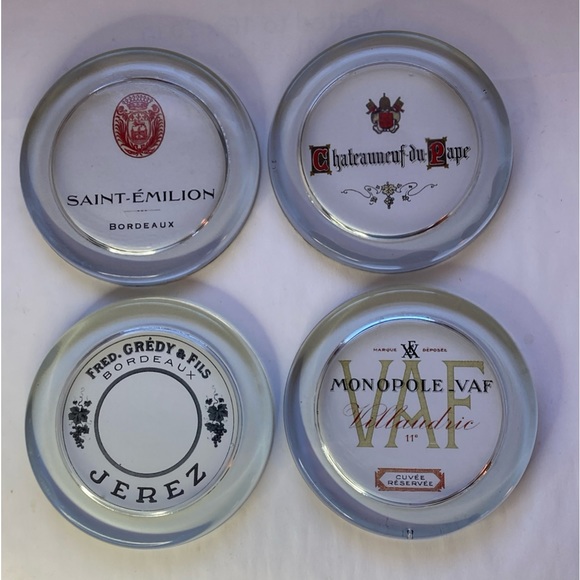 4 Heavy Round Glass Coasters Famous Wine Brand Labels Advertising Felt Backing - Picture 8 of 8